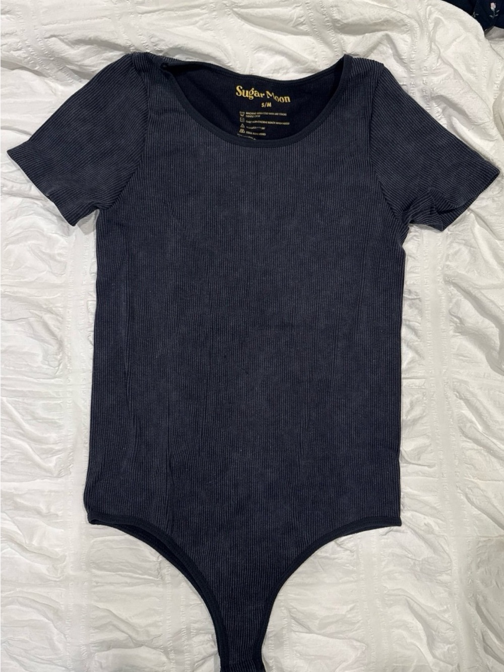 Sugar Moon Black Ribbed Short Sleeve Bodysuit Size S/M
